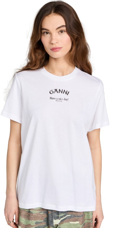 GANNI Thin Jersey Relaxed O-Neck T-Shirt Bright White