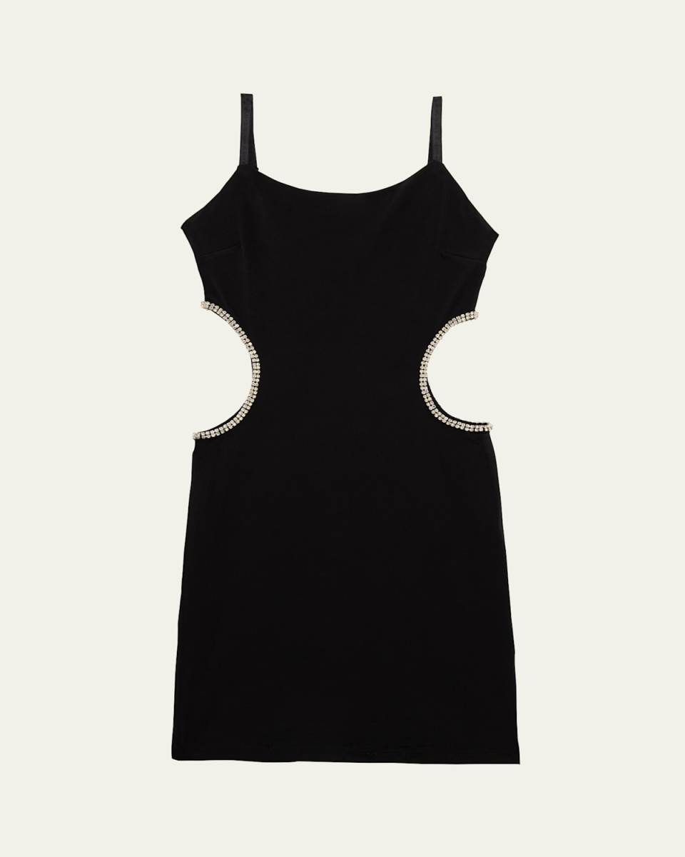 Girl's Tween Paris Rhinestone Cutout Mini Bodycon Dress, Size S-