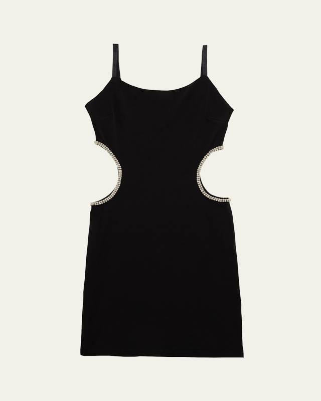 Girl's Tween Paris Rhinestone Cutout Mini Bodycon Dress, Size S-