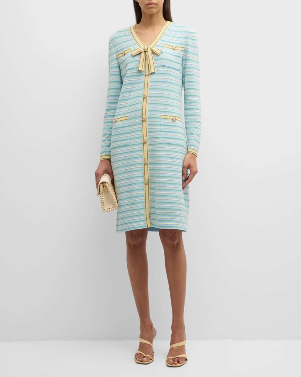 Striped Button-Down Knit Midi Dress