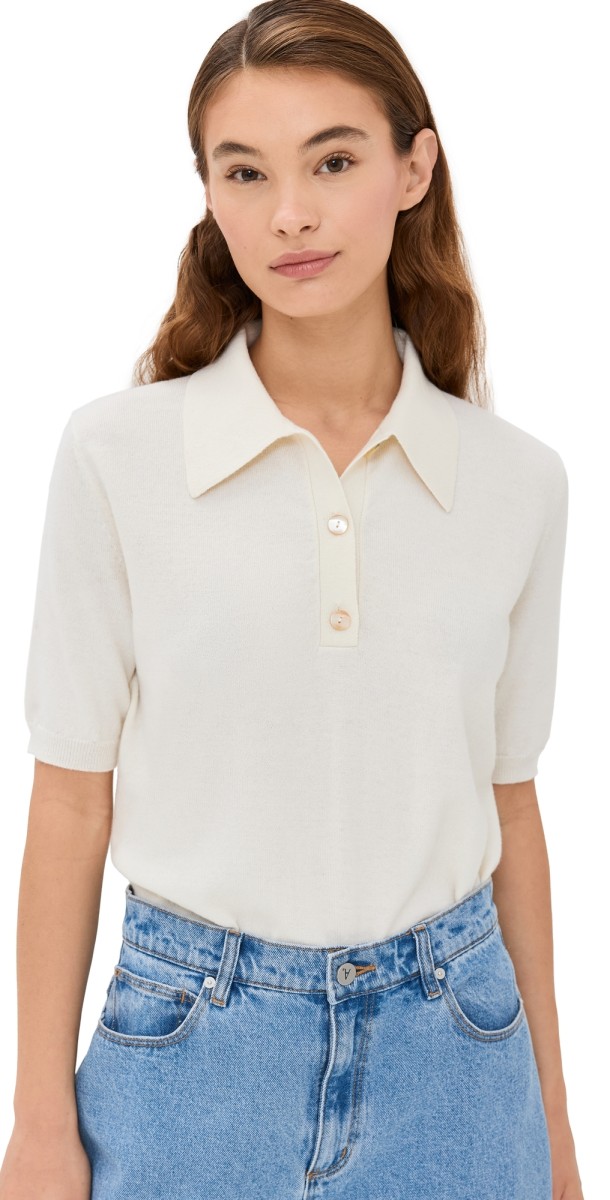 Róhe Short Sleeve Knitted Polo Off-White