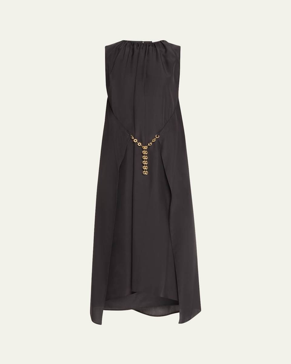 Silk Midi Dress with Chain Belt