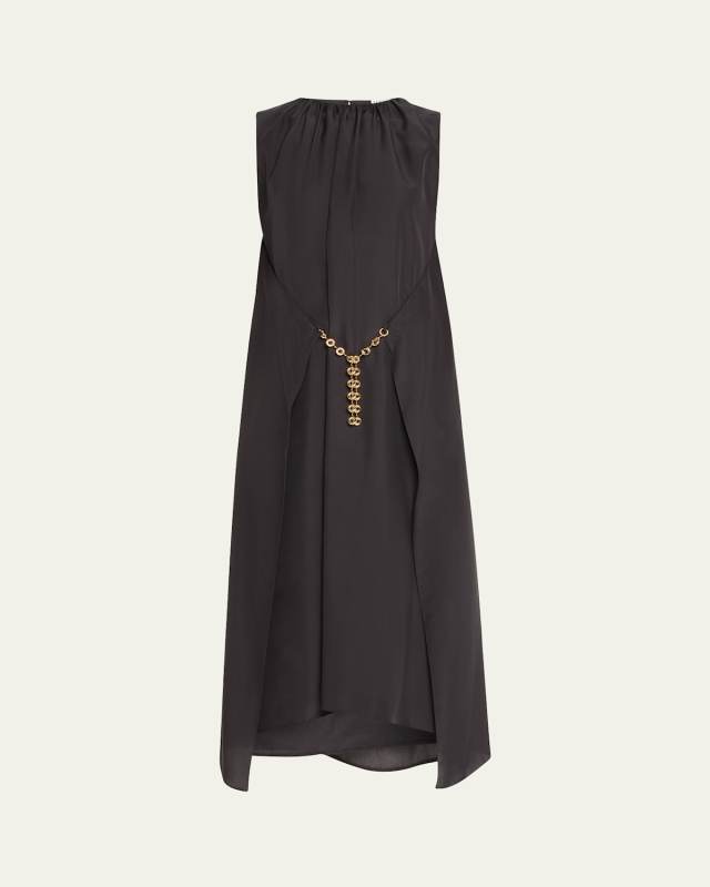 Silk Midi Dress with Chain Belt
