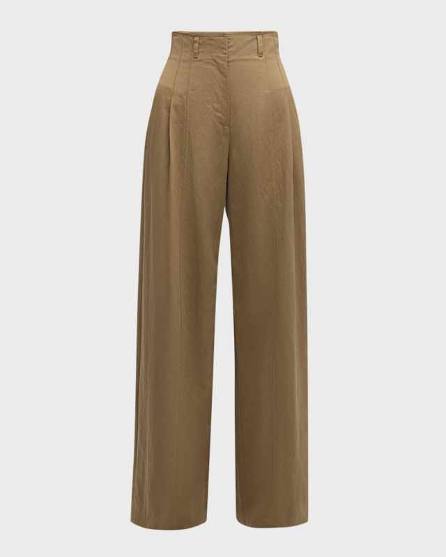 Delvine High-Rise Pleated Wide-Leg Pants