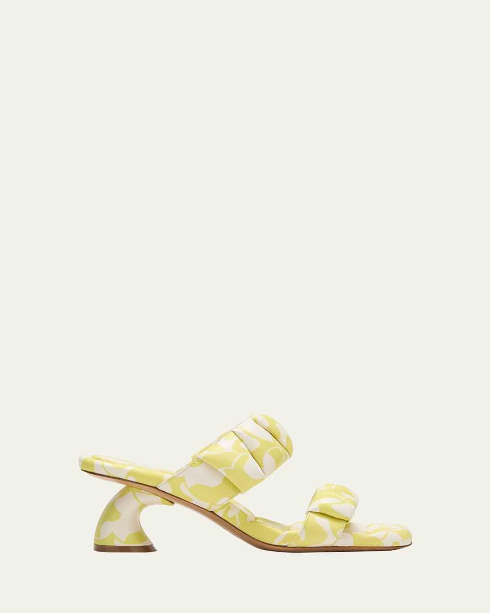 Printed Leather Dual-Band Slide Sandals