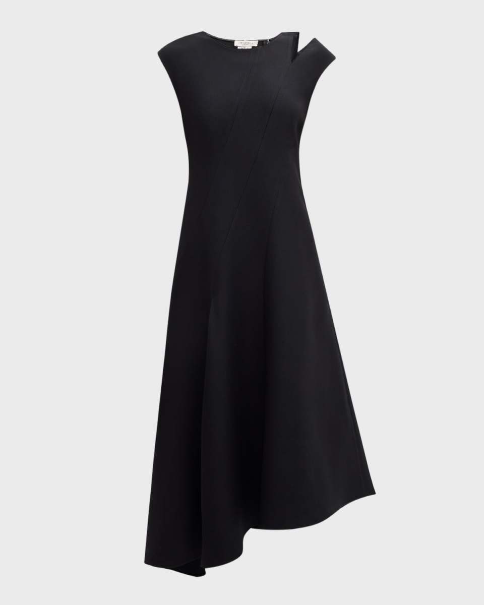 Asymmetric Cutout Wool-Silk Midi Dress