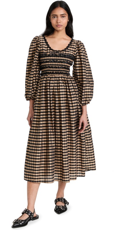 Sister Jane Flock Check Midi Dress Black and Brown