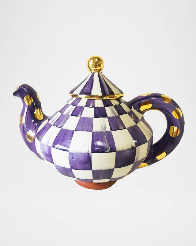 Plum Check Ceramic Teapot