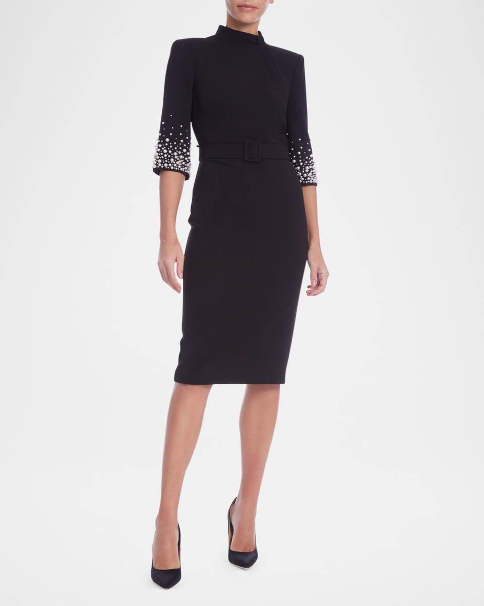 Pearly-Trim Midi Sheath Dress