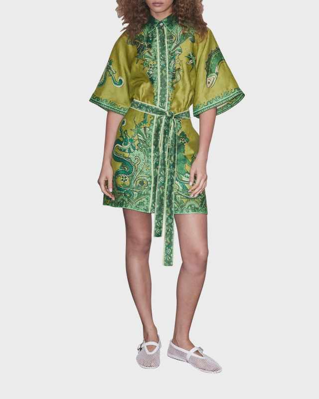 Solaris Belted Kimono-Sleeve Mini Shirtdress