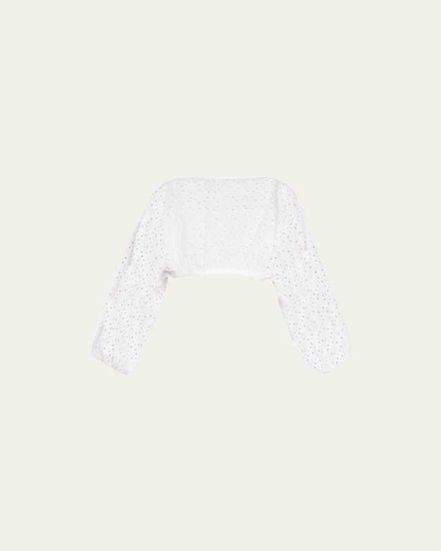 Sophia Eyelet Cotton Balloon-Sleeve Crop Top