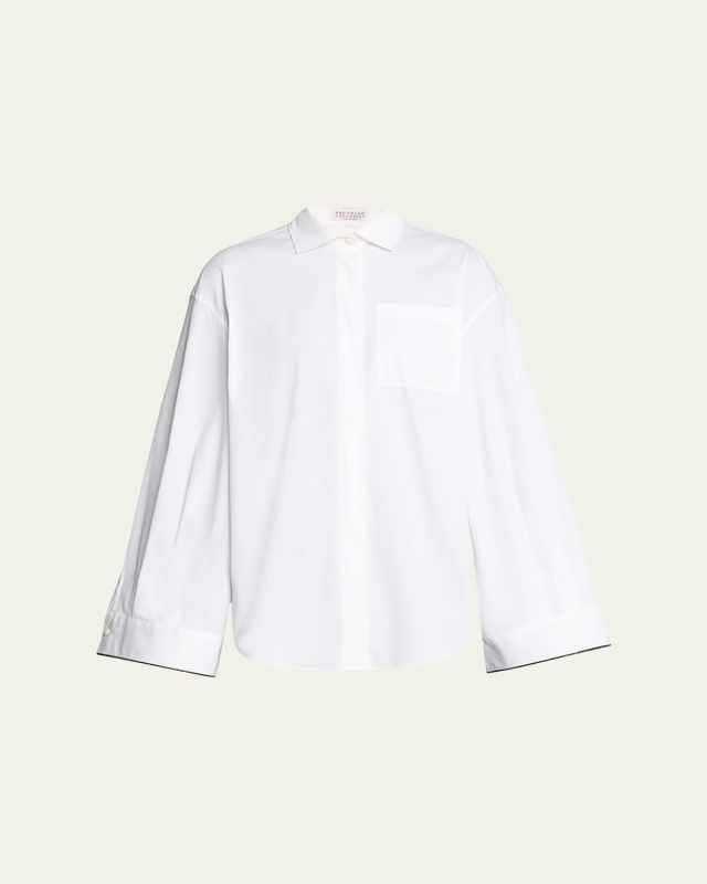Monili-Cuff Bell-Sleeve Cotton Poplin Shirt