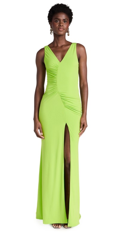 Sergio Hudson Ruched Evening Gown Neon Green
