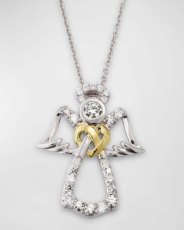 18K Gold Diamond Angel Pendant Necklace