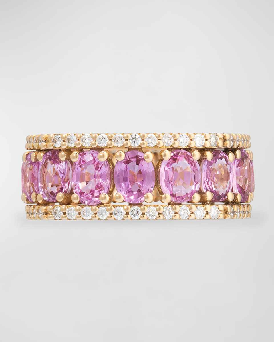 Procida 18K Yellow Gold Ring with White Diamonds and Pink Sapphires