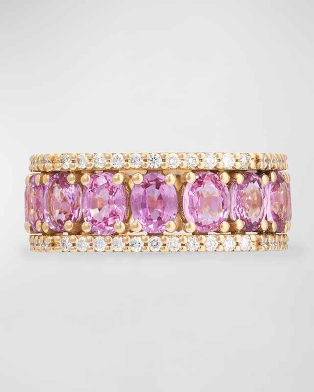 Procida 18K Yellow Gold Ring with White Diamonds and Pink Sapphires