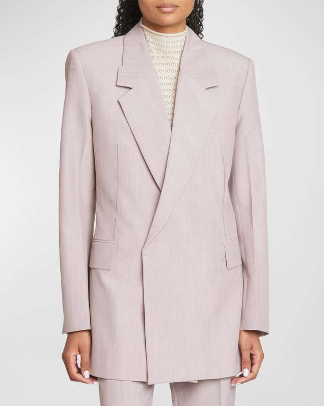 Seamed Blazer Jacket with Shoulder Pleat Detail