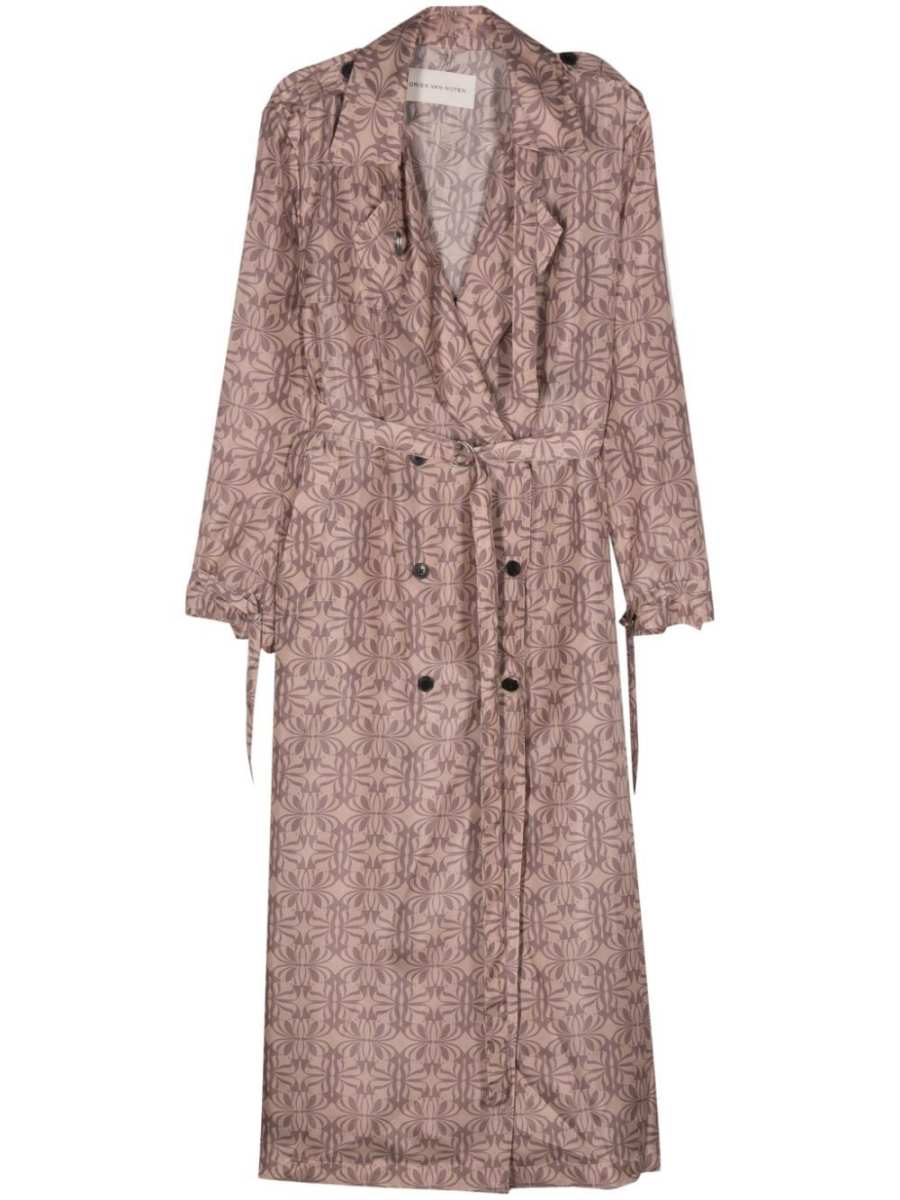 graphic-print silk trench coat