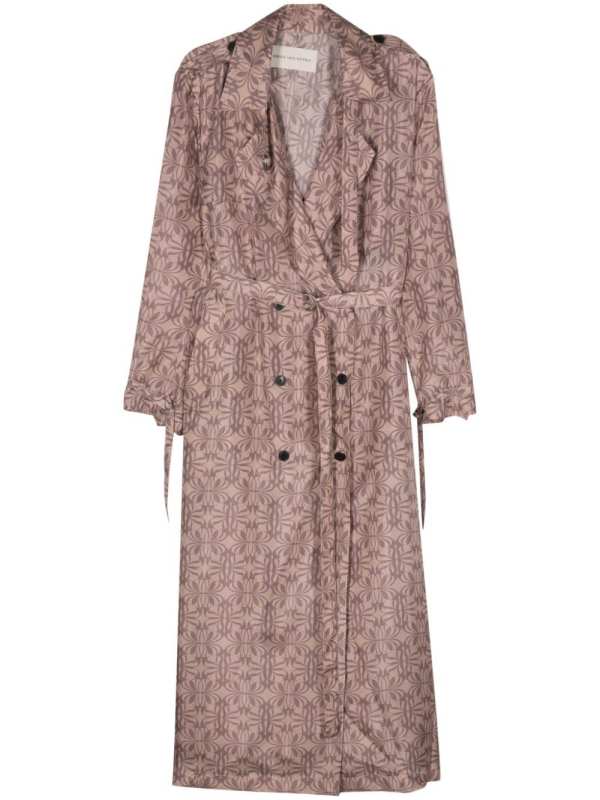 graphic-print silk trench coat