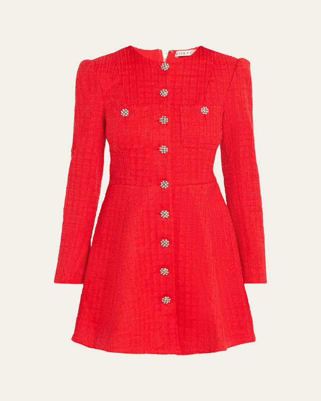 Shiloh Long-Sleeve Tweed Mini Dress
