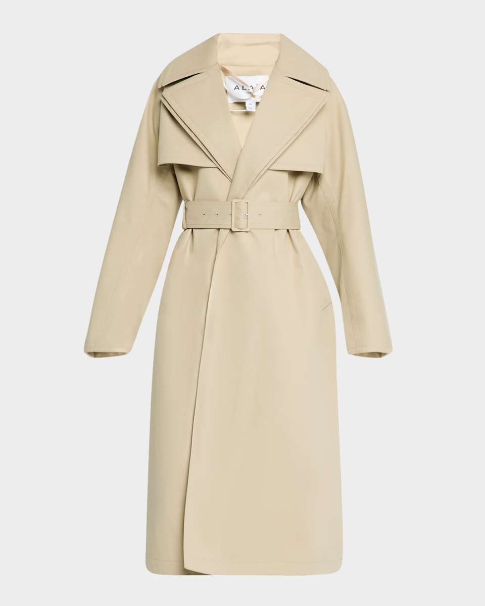 Slit-Sleeve Belted Layered Trench Coat