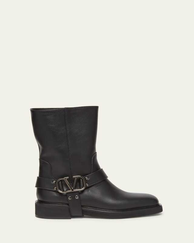 VLogo Leather Harness Biker Boots