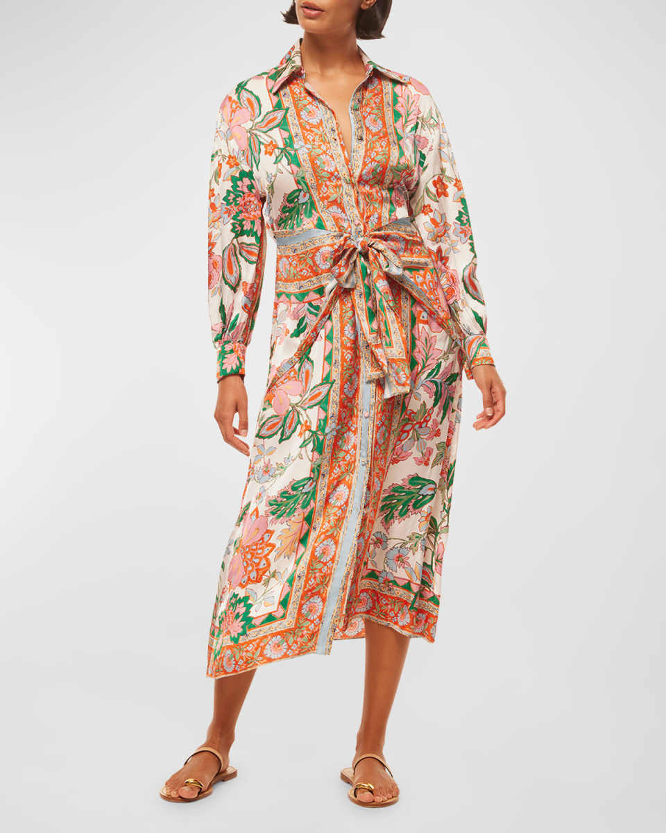 Kasbah Tie-Waist Floral Midi Shirtdress
