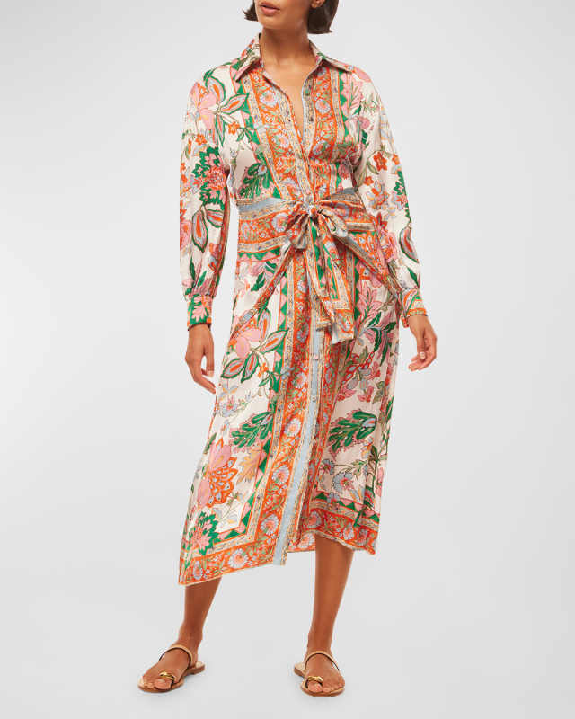 Kasbah Tie-Waist Floral Midi Shirtdress