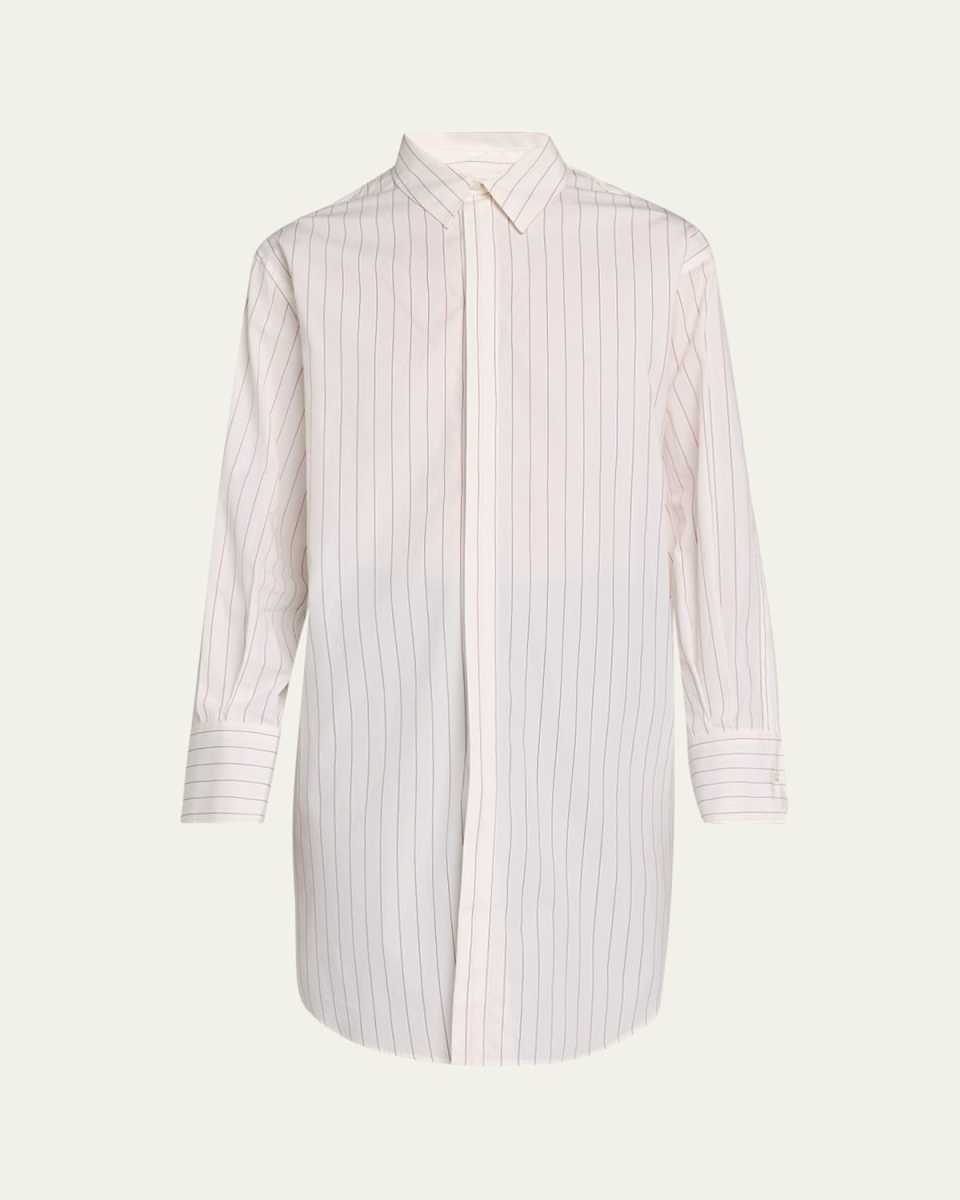 Marcella Stripe Poplin Button Down Long Shirt