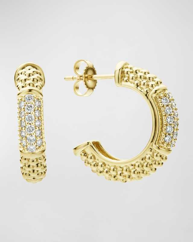18k Caviar Gold Hoop Earrings w/ Diamonds