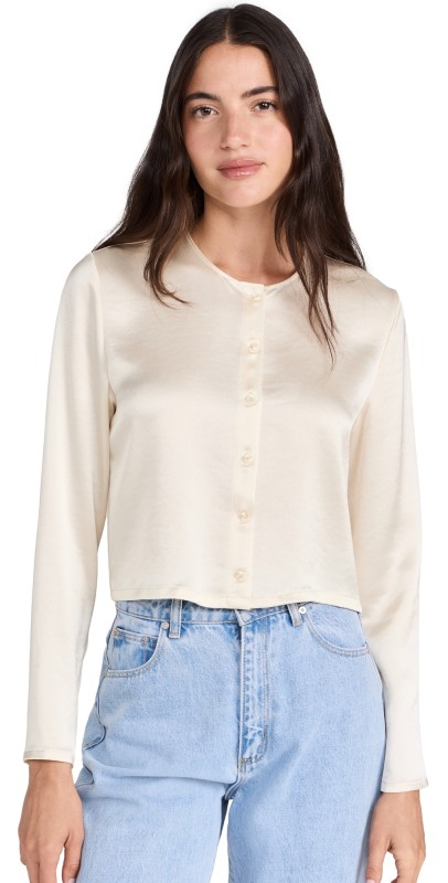 Leset Barb Crew Cardigan Creme