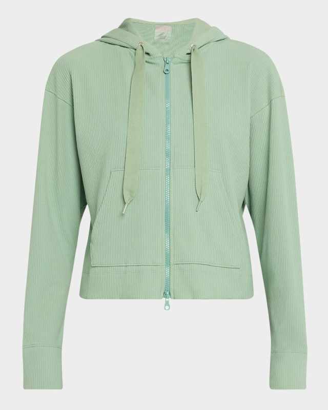 Sage Rib Crop Hoodi