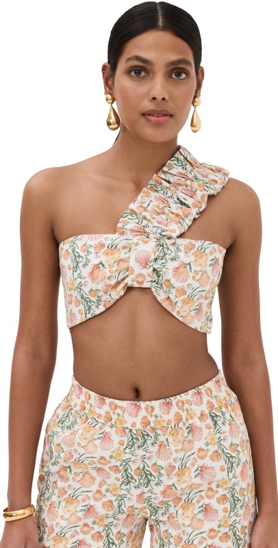 Dur Doux Shell Ruffle Bandeau Coral/Tan