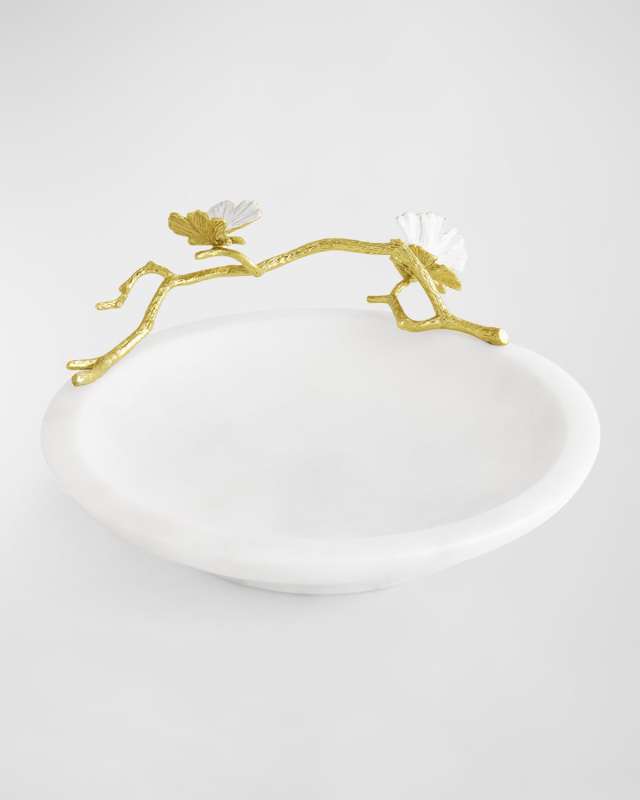 Butterfly Ginkgo White & Gold Trinket Dish