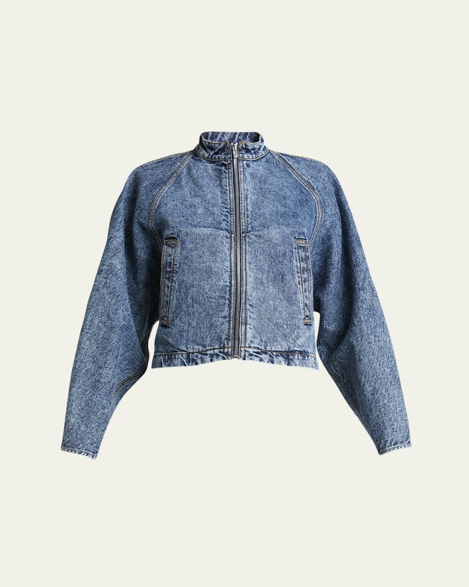 Denim Zip-Up Jacket with Rounded Sleeves