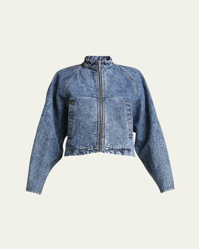 Denim Zip-Up Jacket with Rounded Sleeves