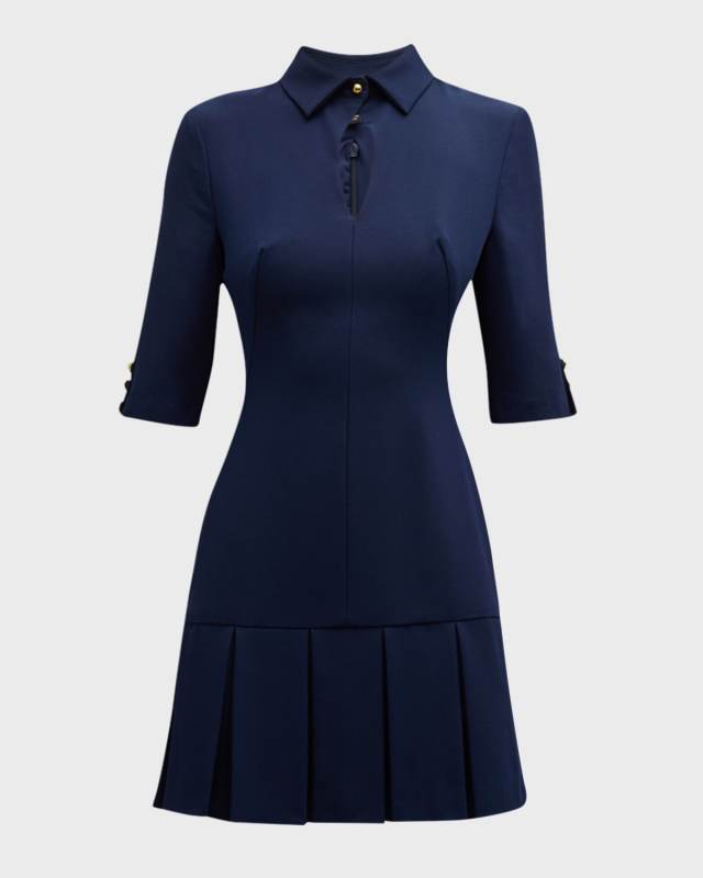 Rami Pleated Cutout Elbow-Sleeve Mini Dress