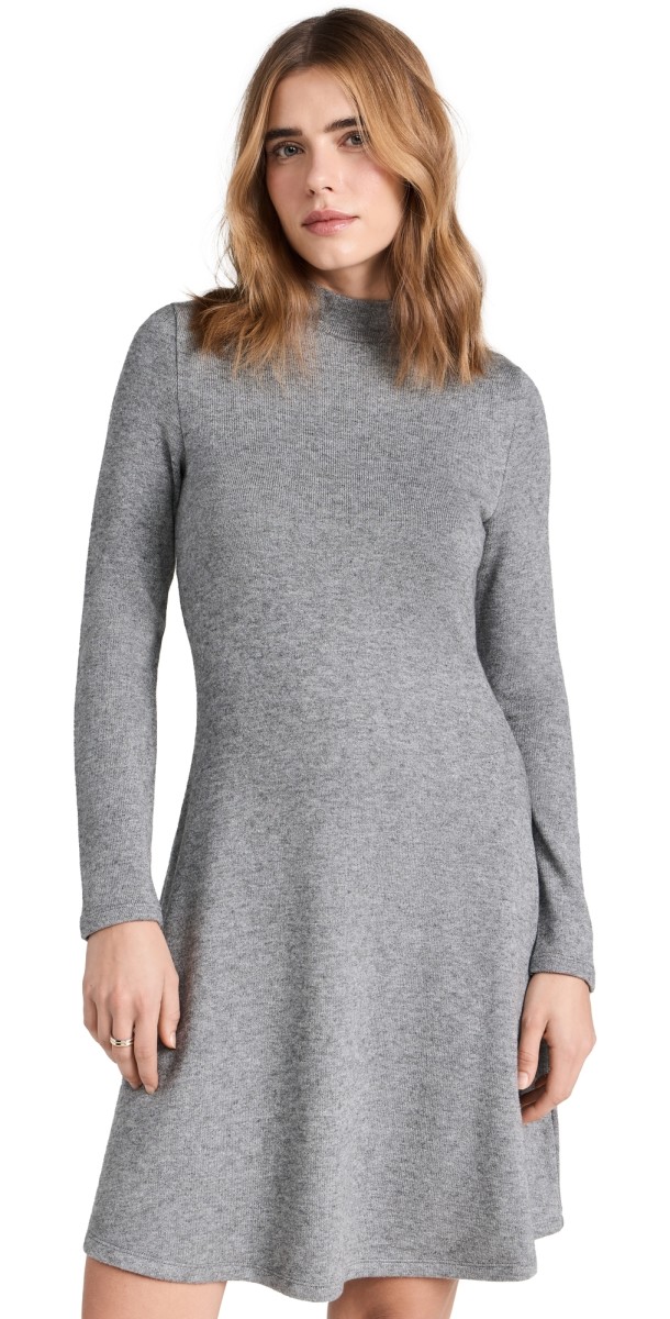 Vince Long Sleeve Short Dress Silver Dust