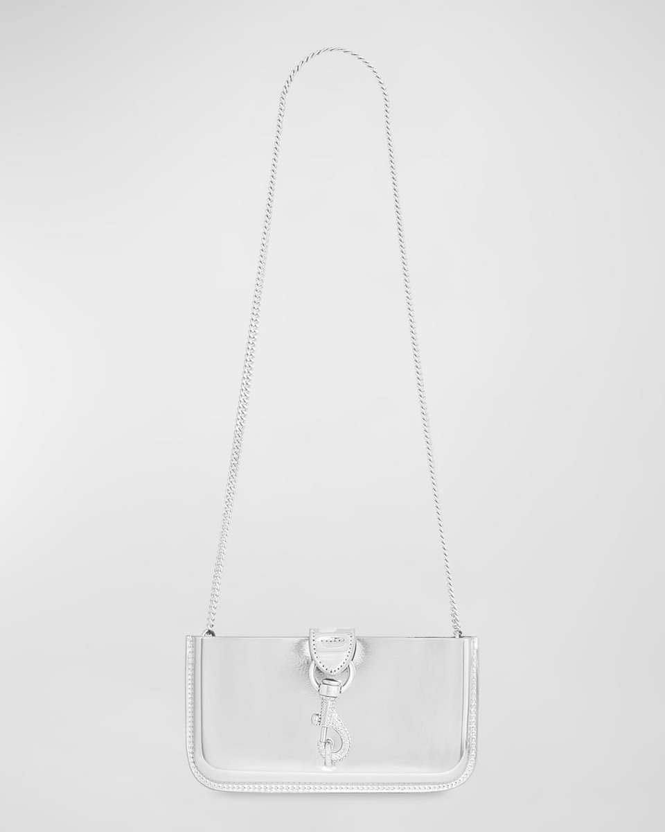 Phone Metallic Faux-Leather Chain Crossbody Bag