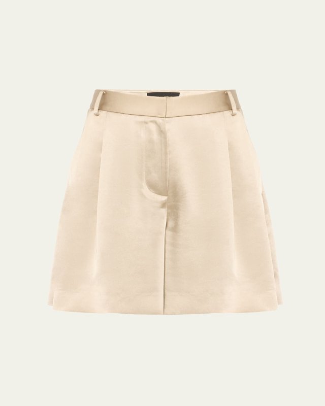 Jaynie Pleated High-Rise Satin Shorts