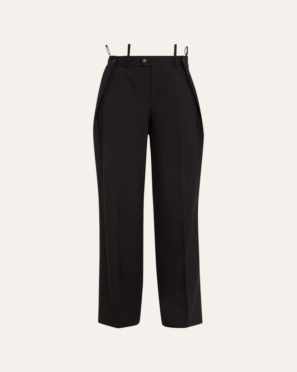 Pintuck Double Belt Loop Wool Trousers
