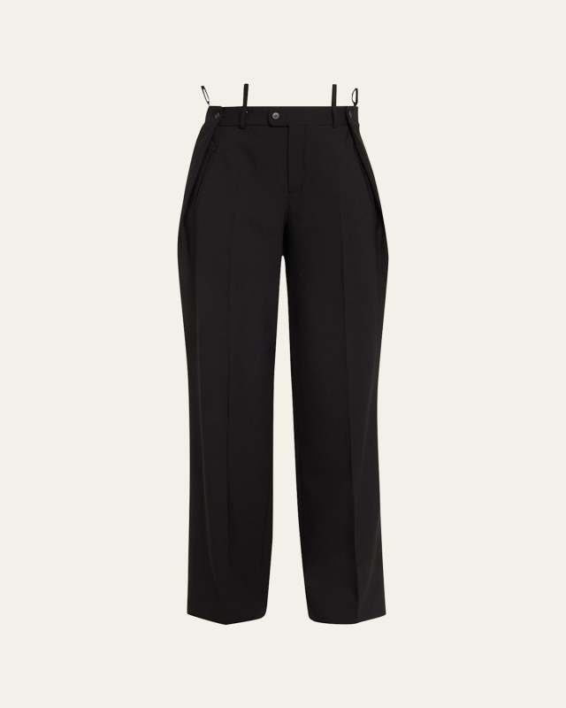 Pintuck Double Belt Loop Wool Trousers