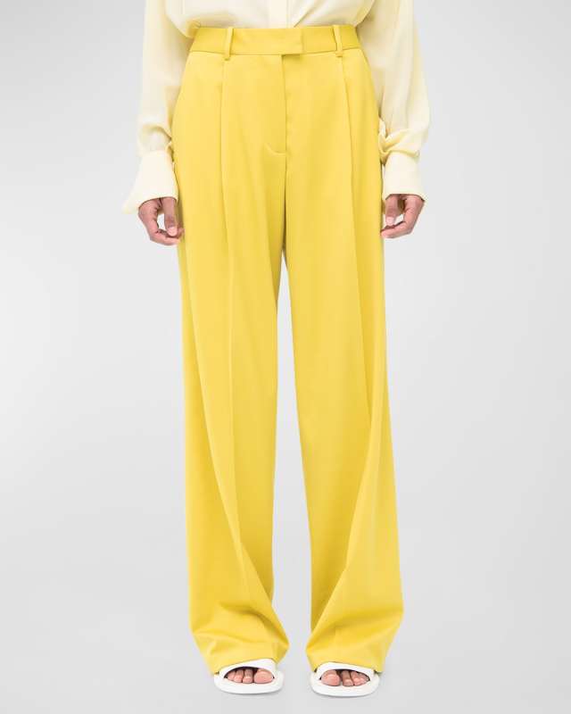 Pleated Wide-Leg Wool Pants