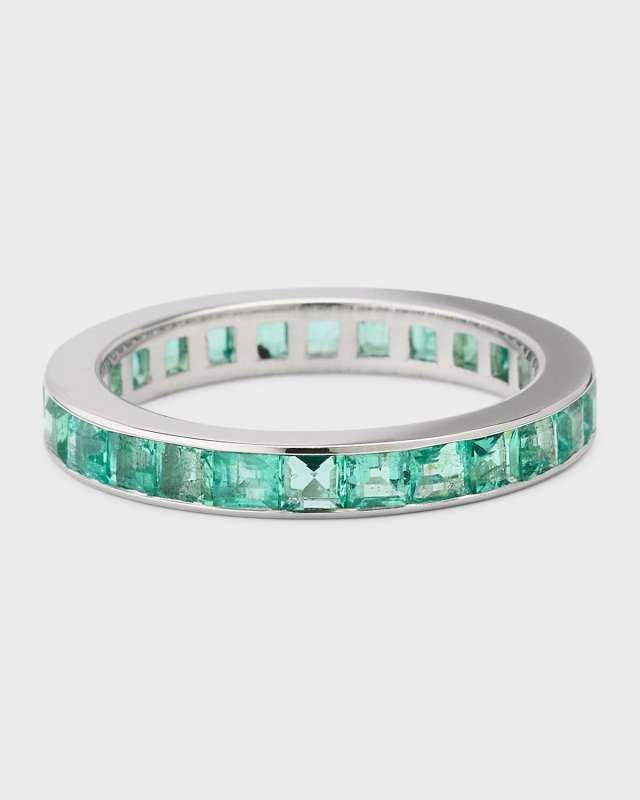 Estate Platinum 26 Square Emerald Ring, Size 6
