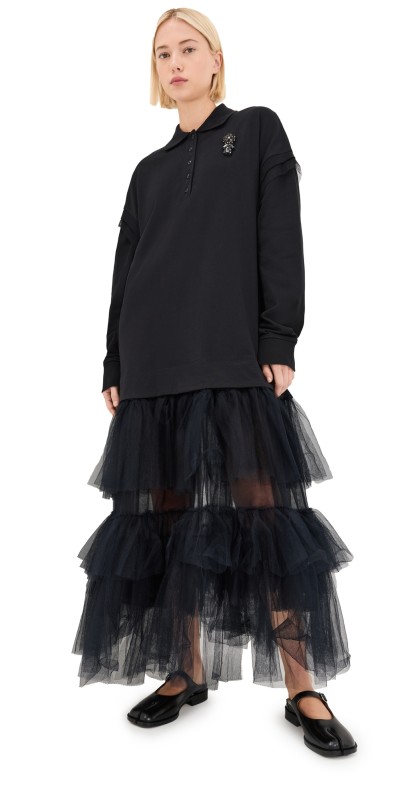 Simone Rocha Oversized Long Sleeve Polo Dress Black/Black/Jet