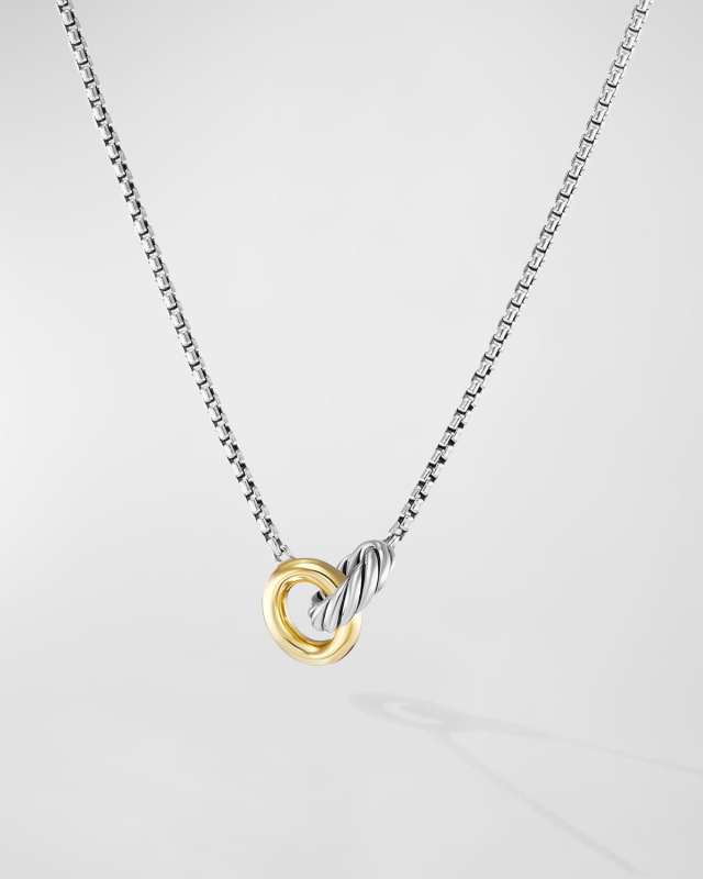 Petite Cable Linked Necklace in Silver and 14K Gold, 15-17"L