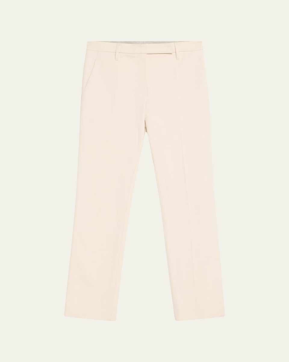 High-Rise Pleated Cotton-Twill Straight-Leg Trousers