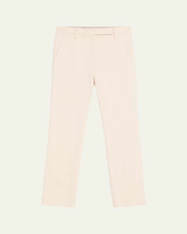 High-Rise Pleated Cotton-Twill Straight-Leg Trousers