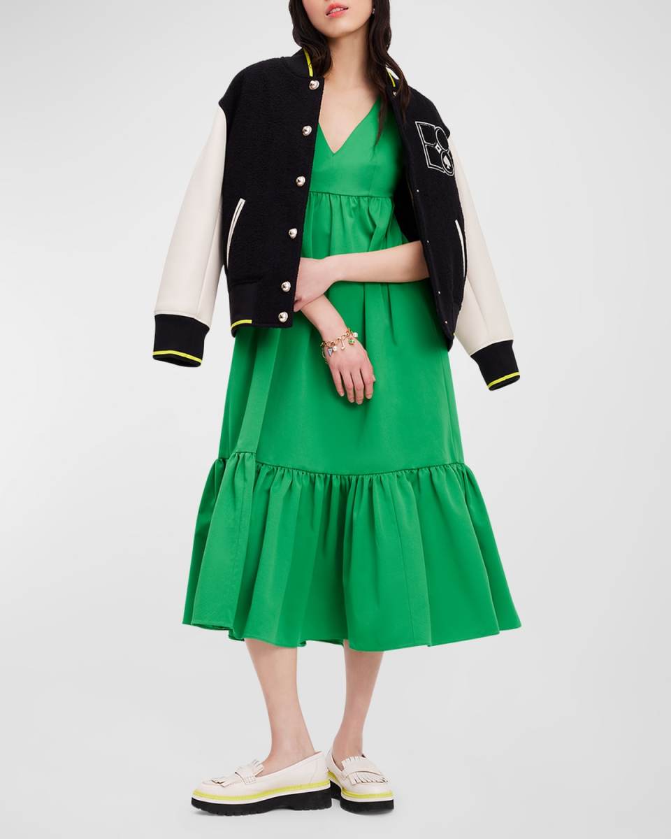 sleeveless tiered faille midi dress