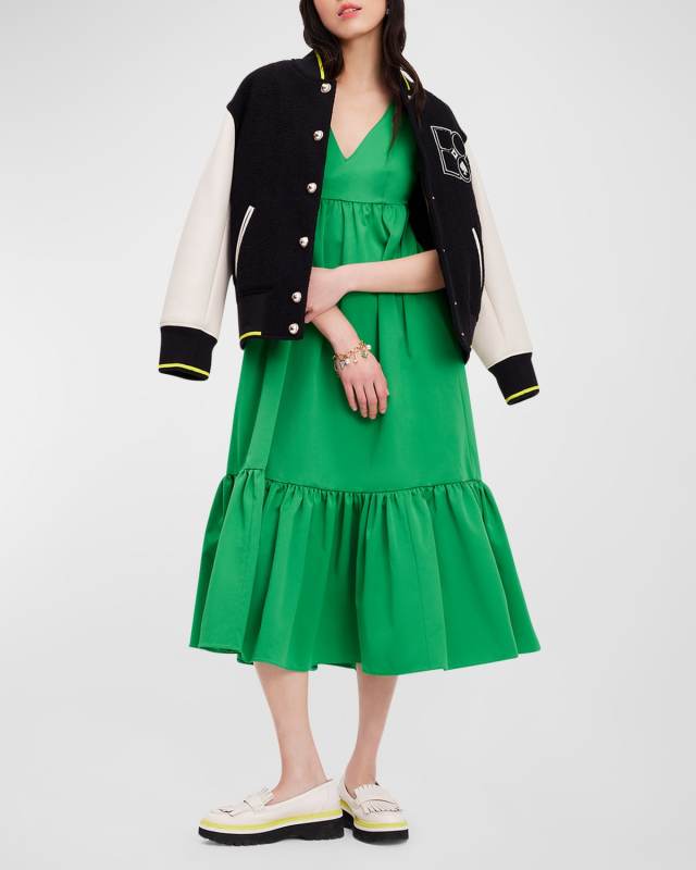 sleeveless tiered faille midi dress
